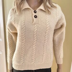 Vintage Glen Carron Handcrafted Cream Chunky Wool Sweater Small
